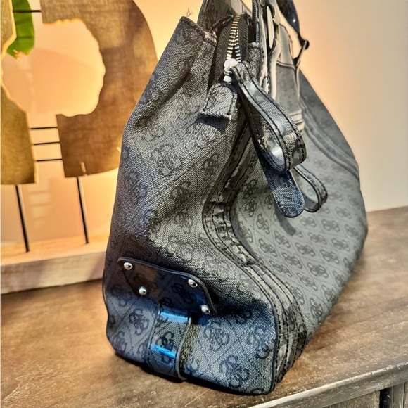 Vintage GUESS Extra Large Monogram Tote Black Gray Luxury Bag - Picture 8 of 11